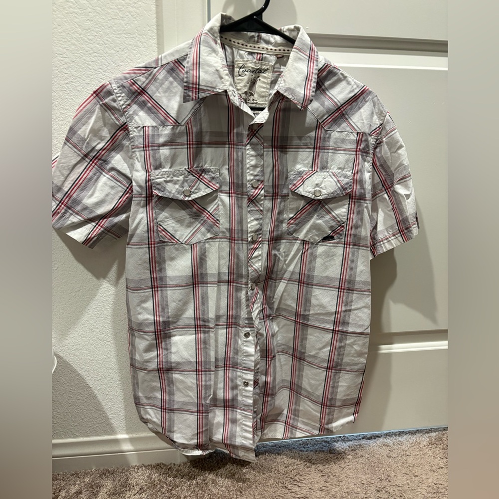 Men's Red and White Plaid Shirt